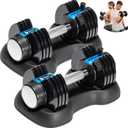 Lifepro Adjustable Dumbbells Set  Quick Adjustment, Anti Slip Handle  Space Saving & Strength Training Weights for Home Gym Exercise & Fitness (25lb Pair Pin Adjustment)