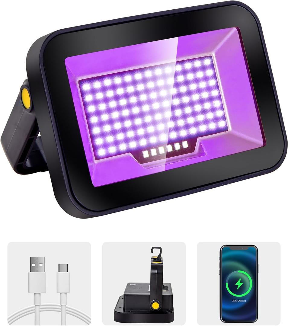 Ontesik Rechargeable Black Light, Cordless 395nm Ultraviolet floodlight, Suitable for Black Light Fishing, Camping, Night Light Ball, Halloween, Bedroom, Party, Scorpion (1)