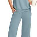 WIHOLL Two Piece Set for Women Summer Outfits Vacation Lounge Sets Round Neck Matching Sets Wide Leg Crop Pants, Size L