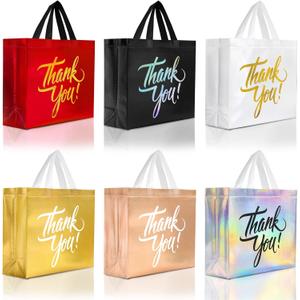 Nush Nush Large Thank You Gift Bags Set of 12 Premium Finish Reusable Thank You Bags in 6 Vibrant Colors - Perfect Goodie Bag for Thanksgiving, Christmas, Birthday, Party Favor 13x5x11 Size