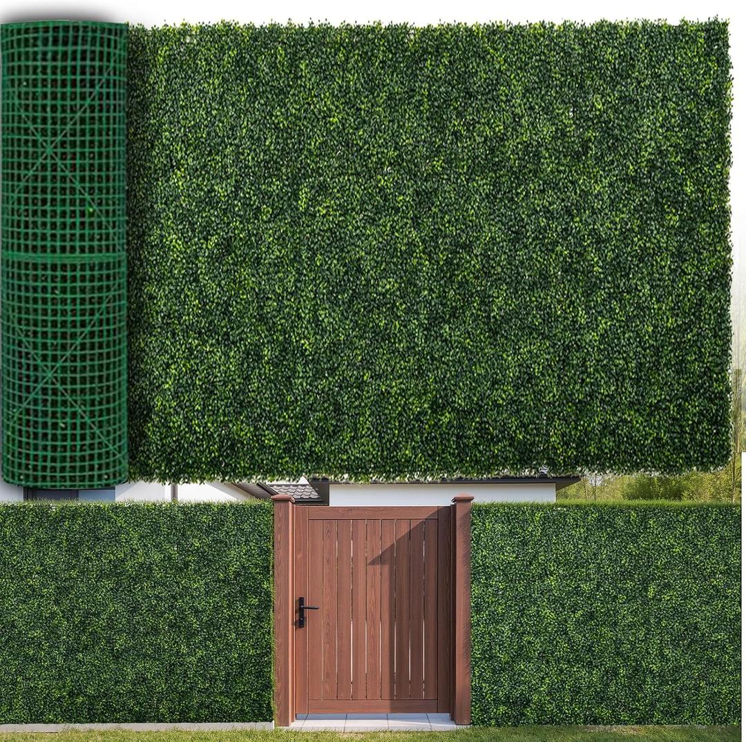 Artificial Boxwood Roll Panels with 4 Layers of Leaves, 40x120 in (33.33 sqft) UV-Anti Faux Ivy Grass Wall Backdrop for Balcony Privacy, Fake Greenery Wall Decor for Garden, Patio, Backyard