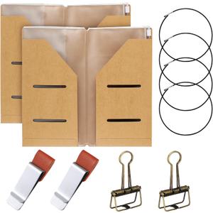 Travelers Journal Notebook Accessories Kit Include Travel Kraft File Folder, Zipper Case, Pen Holder, Binder Clip and Elastic Bands Travel Accessories Supplies(2 Pack,Standard Size)