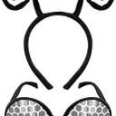 Poptrend Bug Headband and Glasses,Fly Antenna Headband and Glasses Set Costume Accessories Halloween Cosplay Party Favors for Women, Men and Kids