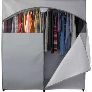 HOLDN STORAGE Portable Wardrobe Closet - 65 lb Large Capacity, Internal Heavy Duty Metal Rod, Zipper & Clear Window, Durable Clothes Organizer, Tool-Free Easy Assembly, Dark Gray Canvas Cover