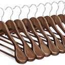 SONGMICS Extra Wide Wooden Suit Hangers, Set of 10 Clothes Hangers, Swivel Hooks, Non-Slip Bars, for Outfits, Suits, Coats, Shirts, Dresses, Walnut Color UCRW050KZ01