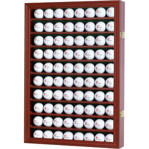 DisplayGifts 80 Golf Ball Display Case Cabinet Wall Rack Holder Solid Wood Frame with 98% UV Protection Lockable Acrylic Door, Wall Mounted or Stand Great Golfer's Gift