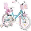 Bixike Girls Bike with Basket for Toddlers and Kids Aged 3-14 Years Old, 12 14 16 18 Inch with Training Wheels & Doll Seat, 20 Inch with Kickstand & Rear Rack, Princess Style Bicycle for Gift.