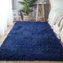 CAIYUECS Blue Shag Area Rug,Indoor Ultra Soft Plush Rugs for Bedroom Living Room, Non-Skid Modern Nursery Faux Fur Rugs for Kids Room Home Decor (5x7 Feet, Navy Blue)