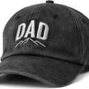 Dad Hat for Men, Washed Cotton Baseball Cap with Brown Leather Patch, Adjustable (Gray)