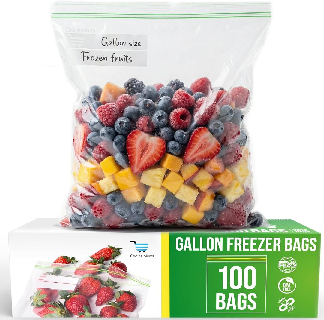 Freezer Bags 1 Gallon Resealable  100 Count - Extra Strong 2.4Mil Thick Freezer Bags Gallon Leak Proof With Double - Zip