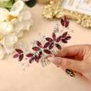 Casdre Crystal Bride Wedding Hair Comb Silver Leaf Bridal Hair Accessories Rhinestone Party Prom Hair Piece for Women and Girls (E Red)