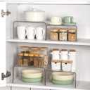 Syntus Cabinet Shelf Organizer, 4 Pack Spice Organization for Cabinet, Seasoning, Plate Organizer Shelf Riser, Clear