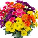 8 Bundles Artificial Silk Gerbera Daisy Flowers Fake Outdoor Bouquet Realistic Bulk Bouquet UV Resistant for Garden Front Porch Pots Home Indoor Table Vase Decoration (Multicolor)