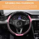 MUQIDA Bling Car Steering Wheel Cover, 15 Inch Non-Slip Elastic Leather Bling Diamond Steering Wheel Covers, Interior Sparkling Crystal Rhinestones Wheel Protector for Women Girls (Pink)