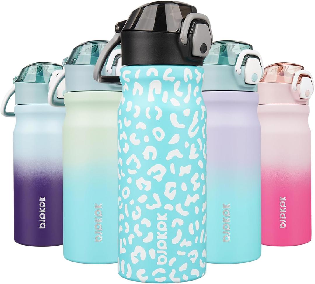 BJPKPK Insulated Water Bottle 18oz Stainless Steel Water Bottles With Straw And Carry Handle Double Wall Metal Thermos,Sky Blue Leopard
