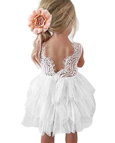 Topmaker Flower Girl Dress for Toddler Baby Girls – Lace Tulle Princess Dress for Wedding, Birthday Party, Photoshoot, Formal Events,Special Occasion (4T, Beaded-White, Size 4T