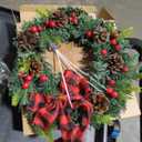 Riceshoot 2 Pack 12V LED Christmas Car Wreath with Red Bow 13 Inch Artificial Lighted up Wreath for Car Front Grill Plug in Lighting for Xmas Hanging Decoration (Color Light Classic)