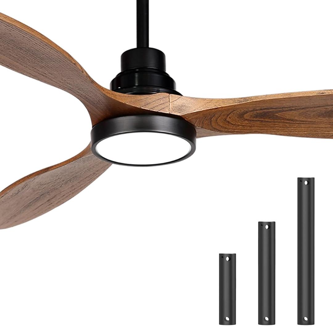 Ovlaim 52 Inch Wood Ceiling Fan with Light Remote Control, Quiet DC Motor, 3 Blades Indoor Ceiling Fan for Bedroom Living Room, ETL Listed
