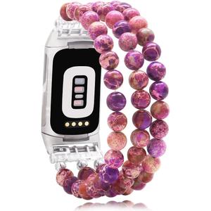 C&L Accessories Compatible with Fitbit Charge 6/5 Natural Gemstone Beaded Handmade Adjustable Bracelet Replacement Band for Women
