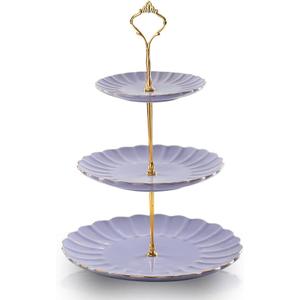 Sweejar 3 Tier Ceramic Cake Stand Wedding, Dessert Cupcake Stand for Tea Party Serving Platter (Purple)