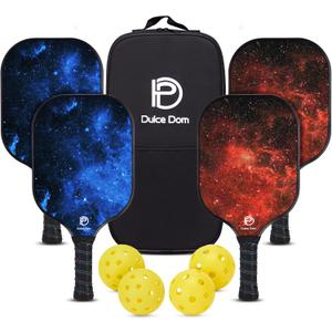 Dulce DOM Pickleball Paddles Set of 4 - USAPA Approved, 4 Indoor Outdoor Pickleball Balls, Fiberglass Surface Paddle Racket with Cover Bag, Ideal Training Equipment Gift for Men & Women