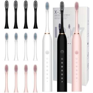MSETGRD 3 Pack Electric Toothbrush with 6 Modes, Rechargeable Toothbrushes with 12 Brush Head, Fast Charge 2 Min and 30s Timer Toothbrush
