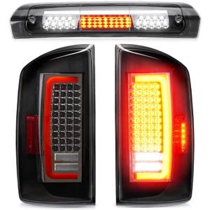 LED Tail Light Fit for Dodge Ram 1500 2007-2008, for Dodge Ram 2500 3500 2007-2009 (Fit Halogen Type, Not Fit Factory LED Models) Taillight and High Mount Stop Light, 3 Pcs, Clear Lens