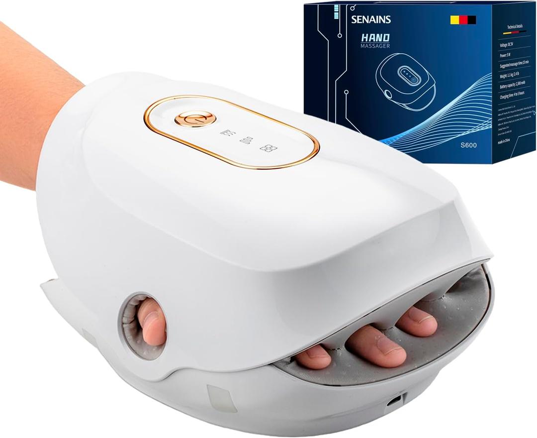 SENAINS Cordless Hand Massager with Heat and Compression,Wrist,Palm & Finger Massage,Soothing Stretching & Kneading,3 Modes & 3 Intensities,Gifts for Women Men Relaxation at Office,White