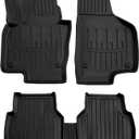 3D Floor Mats for 2009-2017 Volkswagen Tiguan Heavy Duty, Custom Fit, All Weather Liner Front & 2nd Row Full Set Rubber, Black