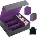 Card Deck Box for Comes with 3 velvet divider cards, PU Leather Strong Magnet trading card storage box Holds over 1800 Magic Commander deck cards, MTG, YGO, PKM and Sports Cards