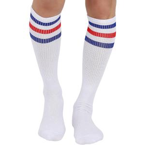 Joulli White Knee High Retro Striped Tube Socks 1-3 Pairs (One Size)