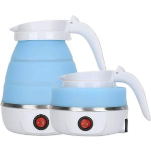 Travel Kettle Electric Small Foldable Portable Kettle,Silicone Collapsible Heating Water Boiler Tea Pot for Camping,Easy for Storage with Separable Power Cord (Blue pro)