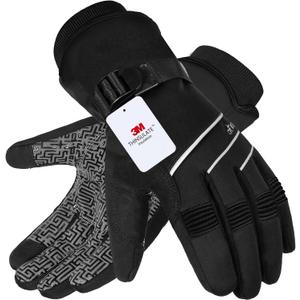MOREOK Waterproof & Windproof -30F Winter Gloves for Men/Women, 3M Thinsulate Thermal Gloves Touch Screen Warm Gloves for Skiing, Cycling,Motorcycle, Running (Large, Black)