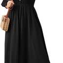 SHESTARR Women's Plus Size Casual Dresses Square Neck Button Up Smocked 3/4 Puff Sleeve Empire Wasit A-line Flowy Midi Dress (Black, XXL)