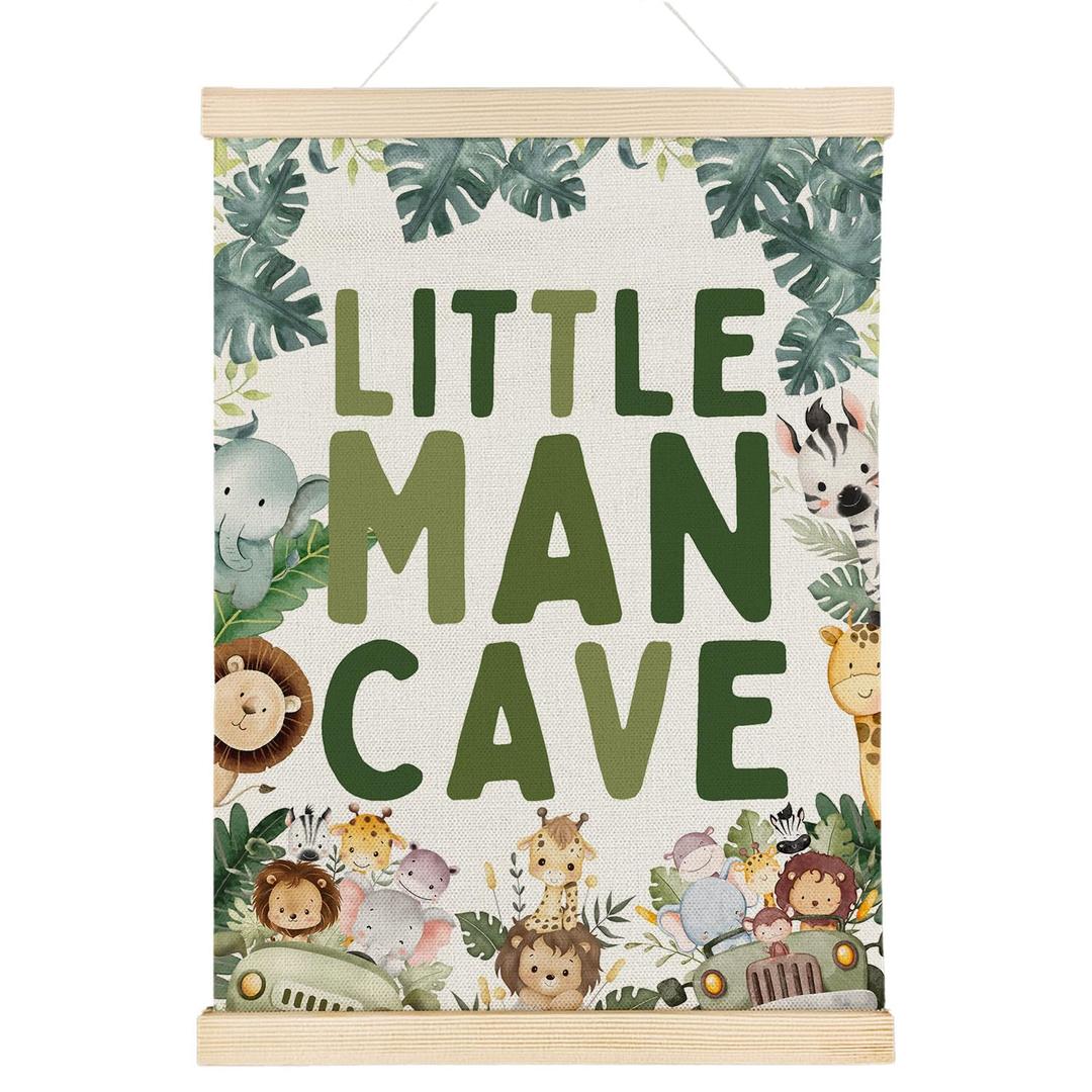 Nrleey Woodland Nursery Wall Decor with Wooden Poster Hanger - Baby Animal Nursery Decor, Little Man Cave Wall Art Posters for Kids Boys Room Bedroom Playroom, 12x16 Inch