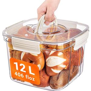 Bread Box for Kitchen Countertop, 12L/406floz Airtight Food Storage Containers with Lids, Flour Container for Homemade Sourdough Bread, Portable with Handle, Clear Plastic
