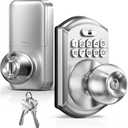 TEEHO TE003 Keyless Entry Keypad Door Lock with Handle, Electronic Digital Smart Deadbolt Locks with 2 Backup Keys, Door Knob with Code for Front Door Bedroom, Auto Lock, Easy to Install, Satin Nickel