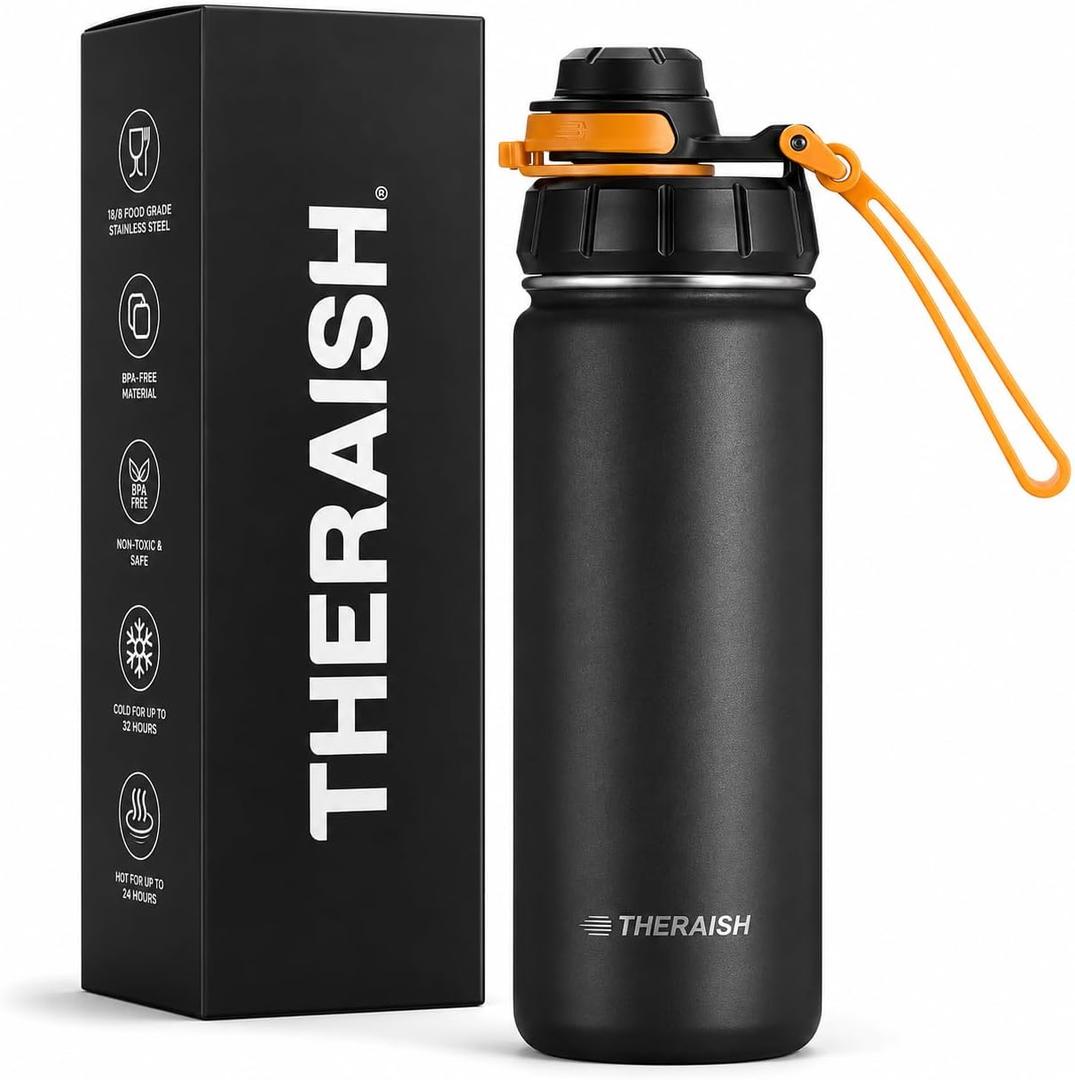 18 oz Insulated Water Bottle, Triple-Wall Vacuum Insulated Stainless Steel Water Bottle with FreeSip Spout, Flip Lid & Carry Strap, Wide Mouth, Leak-Resistant, BPA-Free, Matte Black