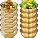 Nuogo 12 Pcs Stainless Steel Microporous Colander Set Gold Kitchen Strainer with 54 oz Metal Mixing Bowls Rice Washing Colander Gold Kitchen Utensils for Draining Vegetables Pasta Meat Fruit Potato