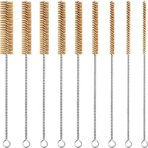 Brass Wire Brush Set 9pcs Tube Cleaning Brush 12" Round Wire Brushes Kit Bore Brush Metal Bristle Cleaning for Pipe, Tube, Auto Parts, Engine(6mm/8mm/10mm/12mm/14mm/15mm/18mm/20mm/25mm)