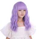 Kids Light Purple Wig Short Purple Wig with Air Bangs for Girls Short Wavy Curly Lavender Wigs for Child Heat Resistant Synthetic Wigs with Cap