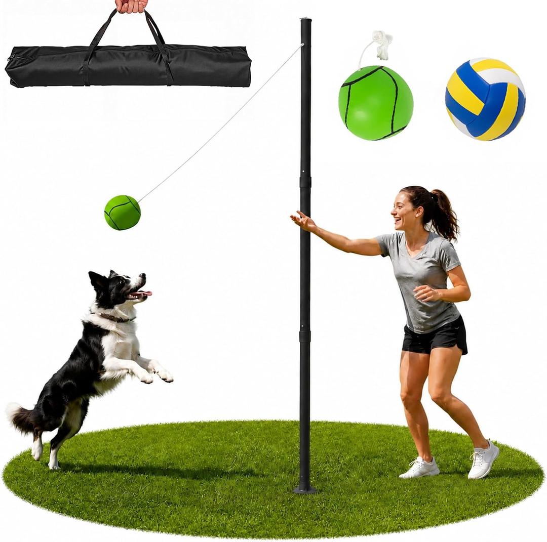 Tetherball Set, 2 Tetherball Balls, 9ft/12ft Adjustable Pole