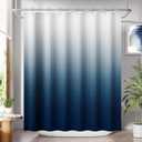 AmazerBath Shower Curtain, Cloth Ombre Blue Curtain Set with 12 Hooks, Washable Fabric Navy and White Curtain, Rustic Farmhouse Bathroom, 72x72 Inches