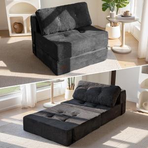 MAXYOYO Folding Sofa Bed, Convertible Sofa Bed with High-Density Support Foam, Portable 4 in 1 Fold Out Chair to Floor Lounger, Versatile Floor Couch for Living Room Bedroom, Black, Large