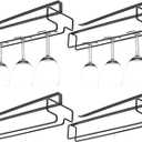 4PCS Wine Glass Holder, Stemware Rack Hanger Under Cabinet, Hanging Glass Storage Rack Organizer for Kitchen Bar, Black