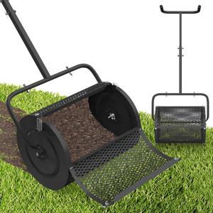 Compost Spreader, 24 Inch Peat Moss Lawn Spreader with U Shaped Handle,Heavy Duty Top Soil Fertilizer Spreading Tool for Planting Seeding Lawn Garden Care,Light Weight Metal Mesh Manure Roller