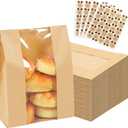 200 Packs Paper Bread Bags for Homemade, Sourdough Bread Bags with Clear Window Includes Label Seal 200 Pcs Stickers, Bakery Packaging Storage for Cookies Snack (13.7x8.2x3.5 inch)