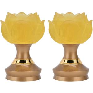Yosoo Colorful Glass Lamp, 2Set LED Lotus Buddhist Light with Alloy Base Colorful Buddha Lamp Ornament Prayer Faith Supplies(01)