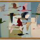 Framed Vintage Flying Bird Wall Art, Abstract Colorful Crane Pictures Wall Decor, Mid Century Modern Scandinavian Birds Paintings Canvas Prints Home Decor Aesthetic for Living Room Bedroom 16x24 inch