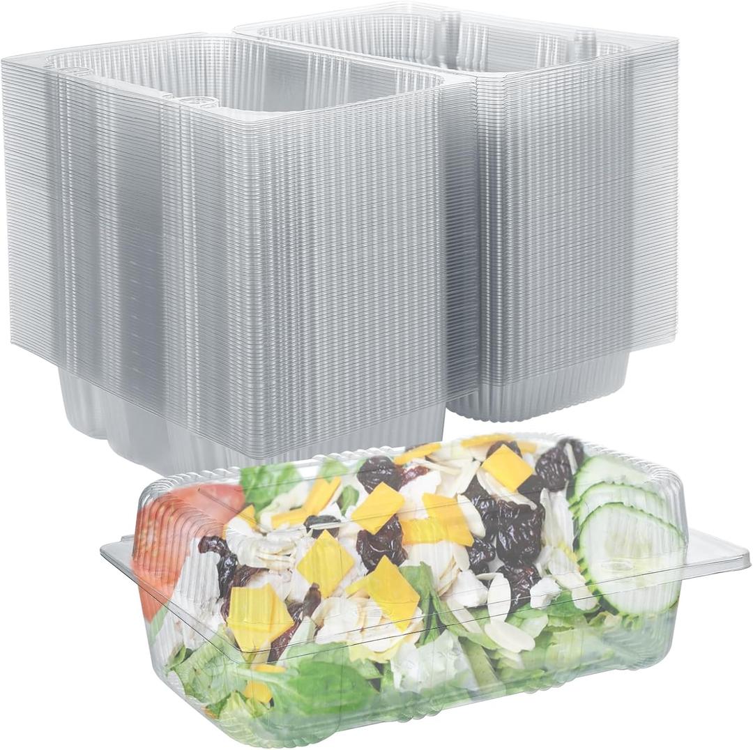 SENENQU 200PCS Disposable Plastic Hinged Food Container - Clear Clamshell Food Containers, 6.7" Length x 3.9" Width x 2.6" Depth Cheesecake Container Disposable to Go Box